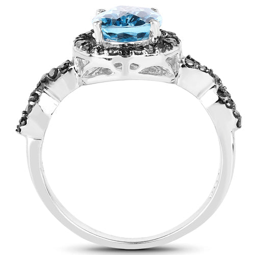 2.92 Carat Blue Topaz & Diamond Sterling Silver Engagement Ring
