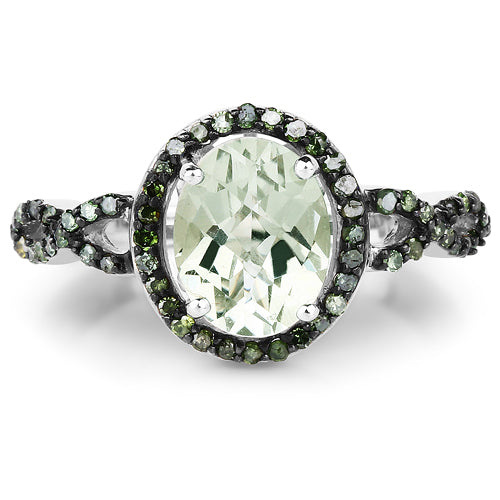 2.09 Carat Green Amethyst & Green Diamond Sterling Silver Ring