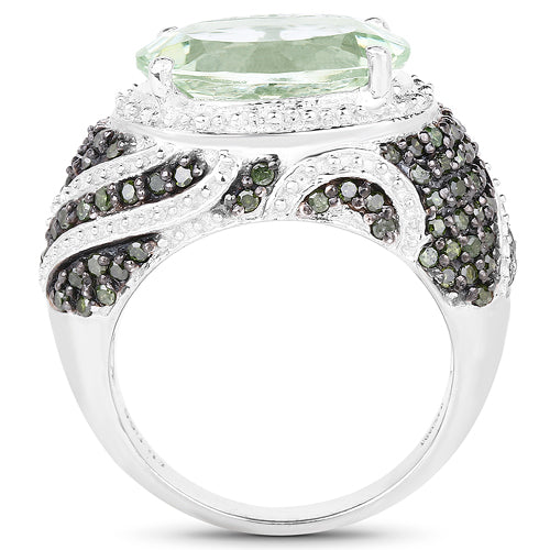 Anillo de Plata Esterlina con Amatista Verde y Diamantes de 5.98 Quilates