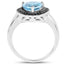 Bague en argent sterling avec topaze bleue suisse de 2,06 carats et diamants noirs