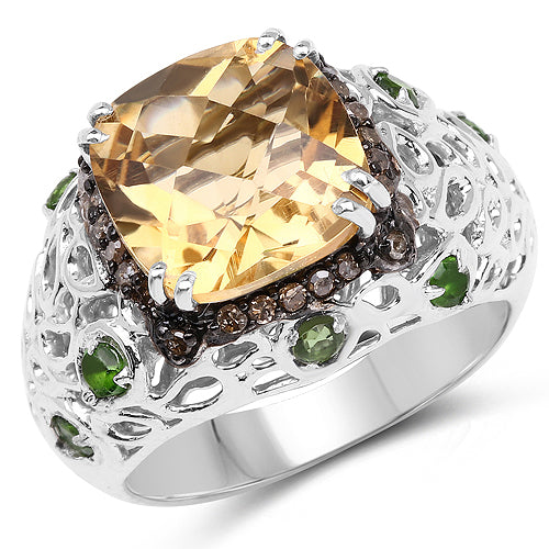 Elegant Citrine & Diamond Cocktail Ring in Sterling Silver