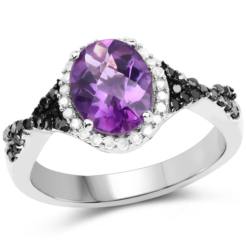 1.64 Carat Genuine Amethyst & Diamond .925 Sterling Silver Ring