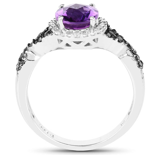 1.64 Carat Genuine Amethyst & Diamond .925 Sterling Silver Ring