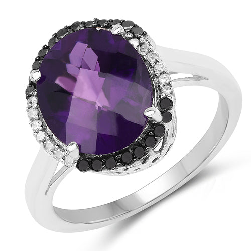Bague de fiançailles en argent sterling .925 avec améthyste de 4,52 carats et diamants