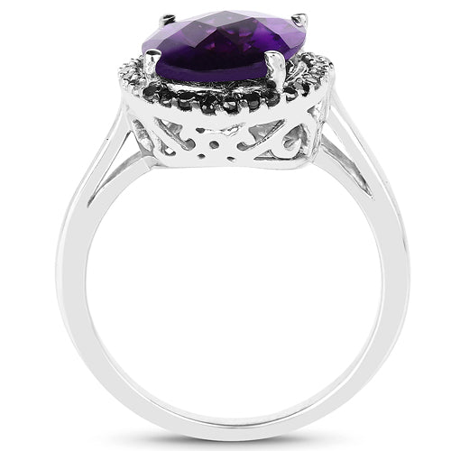 Bague de fiançailles en argent sterling .925 avec améthyste de 4,52 carats et diamants