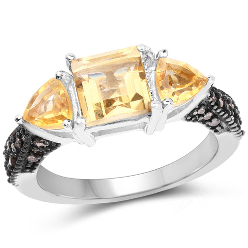 Anillo de Citrino Genuino de 2.71 Quilates y Diamantes Champagne en Plata Esterlina