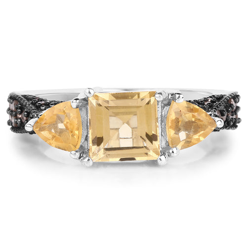 Anillo de Citrino Genuino de 2.71 Quilates y Diamantes Champagne en Plata Esterlina