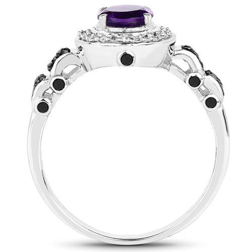 1.02 Carat Genuine Amethyst & Diamond Sterling Silver Ring