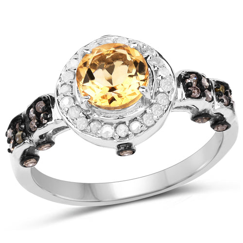 Bague en argent sterling .925 avec citrine et diamant de 1,06 carat