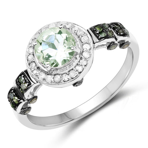 Anillo de Amatista Verde y Diamante de 1.07 Quilates en Plata Esterlina .925