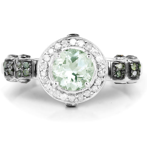 Anillo de Amatista Verde y Diamante de 1.07 Quilates en Plata Esterlina .925