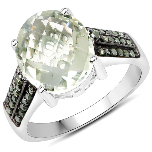 Bague en Argent Sterling avec Améthyste Verte de 4,41 Carats et Diamants