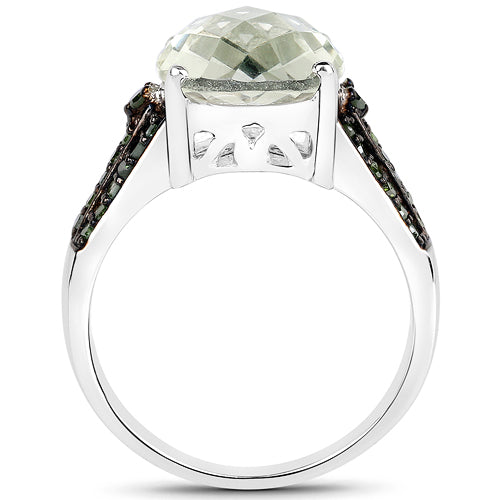 Bague en Argent Sterling avec Améthyste Verte de 4,41 Carats et Diamants