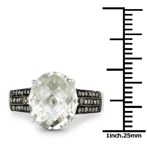 Bague en Argent Sterling avec Améthyste Verte de 4,41 Carats et Diamants