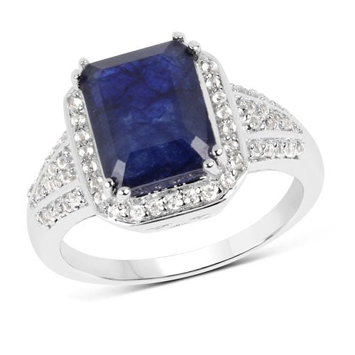 4.80 Carat Glass Filled Sapphire & White Topaz Sterling Silver Ring