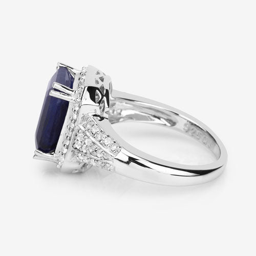 4.80 Carat Glass Filled Sapphire & White Topaz Sterling Silver Ring