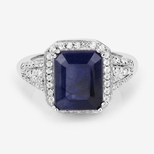 4.80 Carat Glass Filled Sapphire & White Topaz Sterling Silver Ring