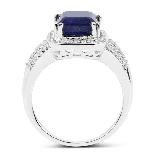 4.80 Carat Glass Filled Sapphire & White Topaz Sterling Silver Ring