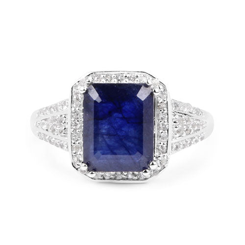 4.80 Carat Glass Filled Sapphire & White Topaz Sterling Silver Ring