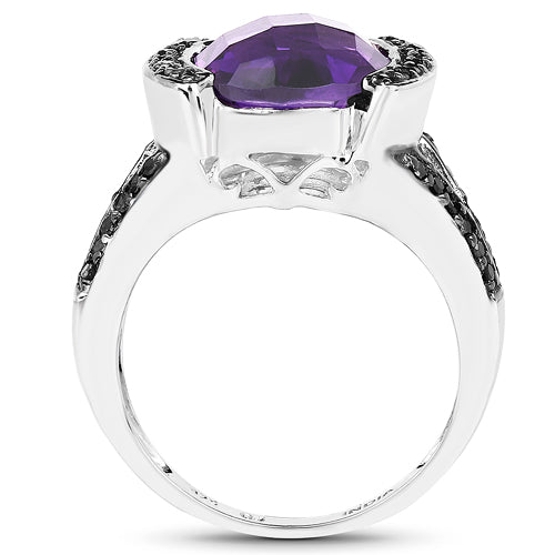 3.24 Carat Amethyst & Black Diamond Sterling Silver Ring