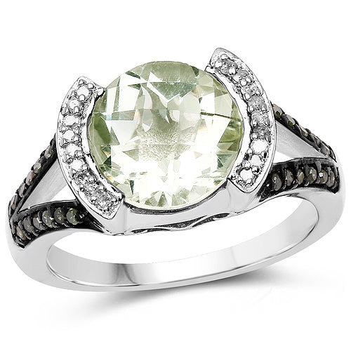 Anillo de Plata Esterlina con Amatista Verde de 3.59 Quilates y Diamantes