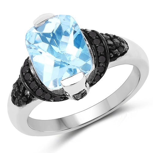 Bague en argent sterling avec topaze bleue suisse et diamants de 3,81 carats