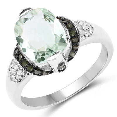 2.92 Carat Green Amethyst & Diamond Sterling Silver Ring