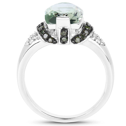 Bague en argent sterling avec améthyste verte de 2,92 carats et diamants