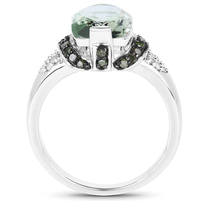 2.92 Carat Green Amethyst & Diamond Sterling Silver Ring