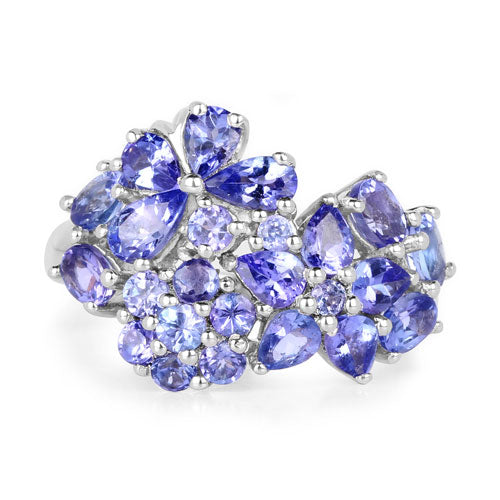 Bague florale en argent sterling de 2,88 carats en tanzanite véritable