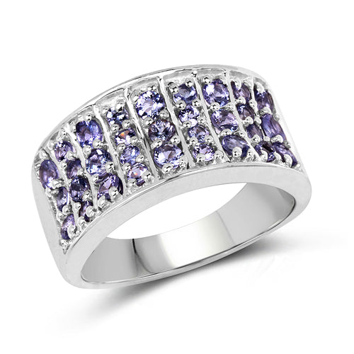 1.23 Carat Genuine Tanzanite Cluster Ring in Sterling Silver