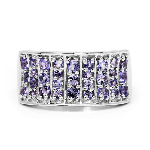 1.23 Carat Genuine Tanzanite Cluster Ring in Sterling Silver