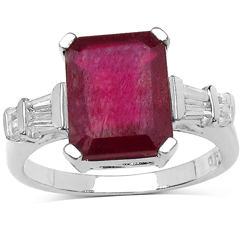 Bague en rubis rempli de verre et topaze blanche de 4,30 ct. t.w. en argent sterling