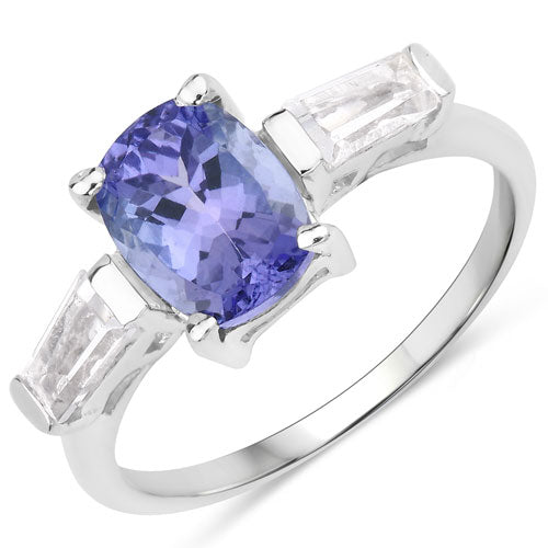 Anillo de Plata Esterlina de 2.00 Quilates de Tanzanita y Topacio Blanco