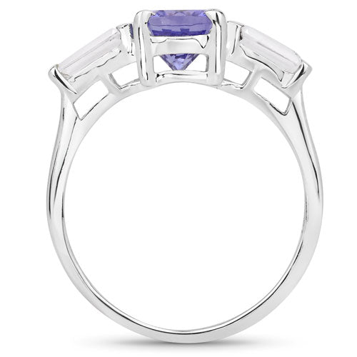 Anillo de Plata Esterlina de 2.00 Quilates de Tanzanita y Topacio Blanco