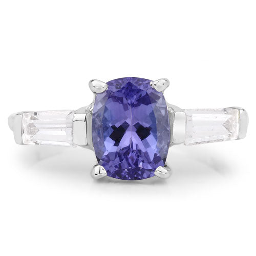 Anillo de Plata Esterlina de 2.00 Quilates de Tanzanita y Topacio Blanco