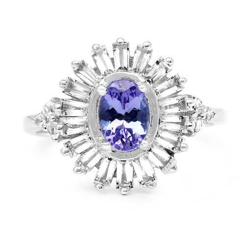 2.01 Carat Genuine Tanzanite and White Topaz Sterling Silver Ring