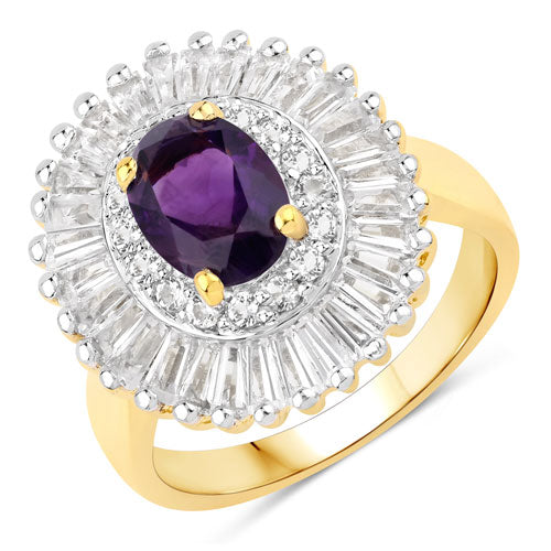 Anillo de Compromiso de Amatista de 3.20 Quilates y Topacio Blanco en Plata de Ley
