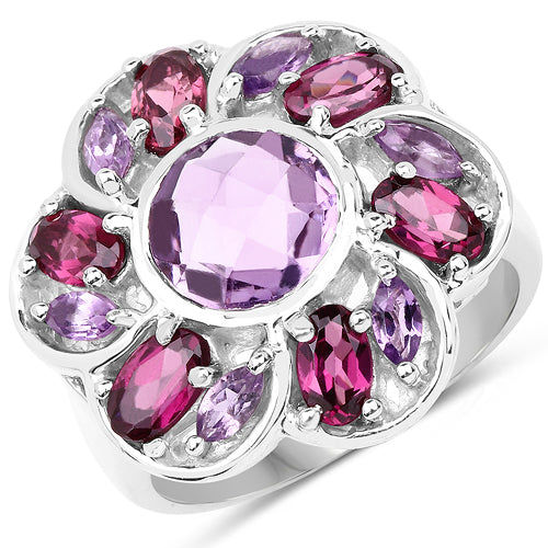Anillo de plata esterlina de 3.52 quilates con amatista y rodolita genuinas