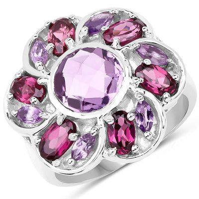3.52 Carat Genuine Amethyst & Rhodolite Sterling Silver Ring