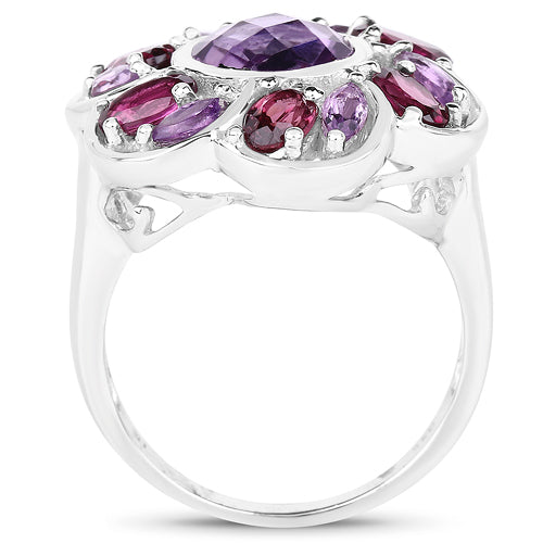 Anillo de plata esterlina de 3.52 quilates con amatista y rodolita genuinas