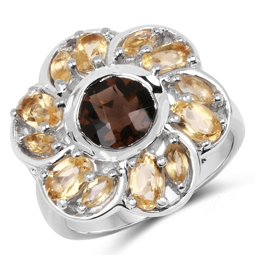 Bague en argent sterling avec quartz fumé et citrine de 3,46 carats