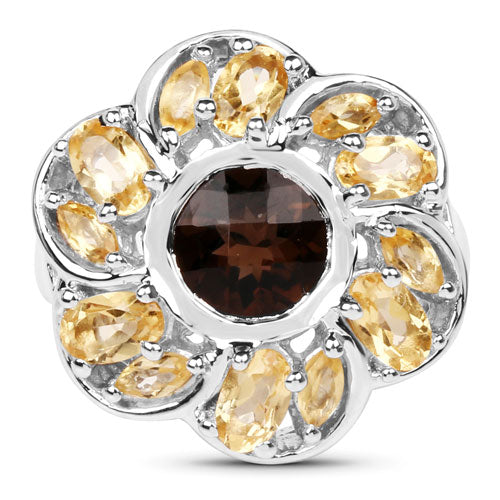 Bague en argent sterling avec quartz fumé et citrine de 3,46 carats