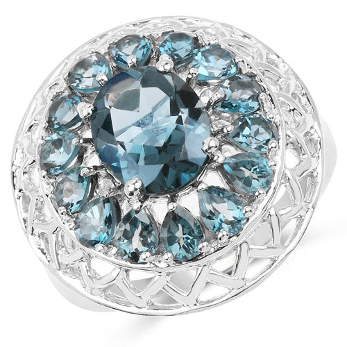 5.98 Carat London Blue Topaz Sterling Silver Cocktail Ring