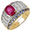14K Yellow Gold Plated Ruby, Tanzanite & White Topaz Ring