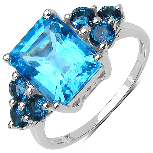 4.72 Carat Swiss Blue Topaz & London Blue Topaz Sterling Silver Ring