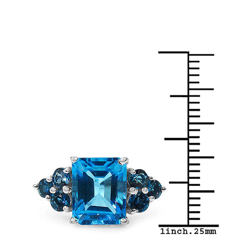 4.72 Carat Swiss Blue Topaz & London Blue Topaz Sterling Silver Ring