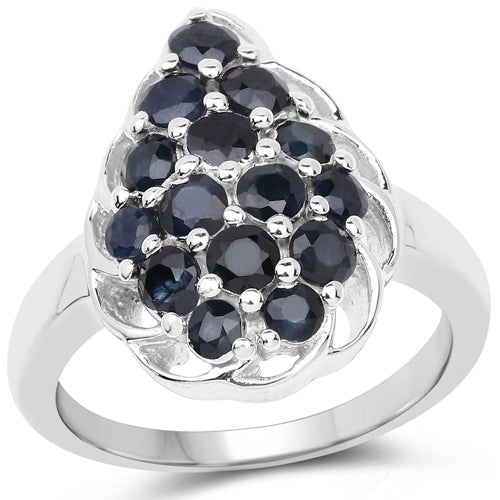 Bague en cluster en saphir bleu de 1,62 carat en argent sterling