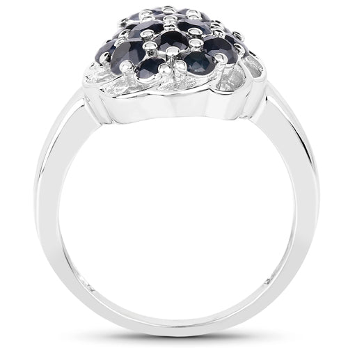 Bague en cluster en saphir bleu de 1,62 carat en argent sterling