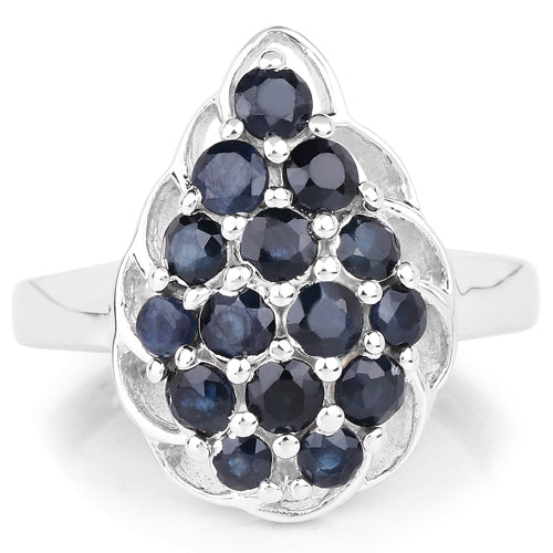 Bague en cluster en saphir bleu de 1,62 carat en argent sterling
